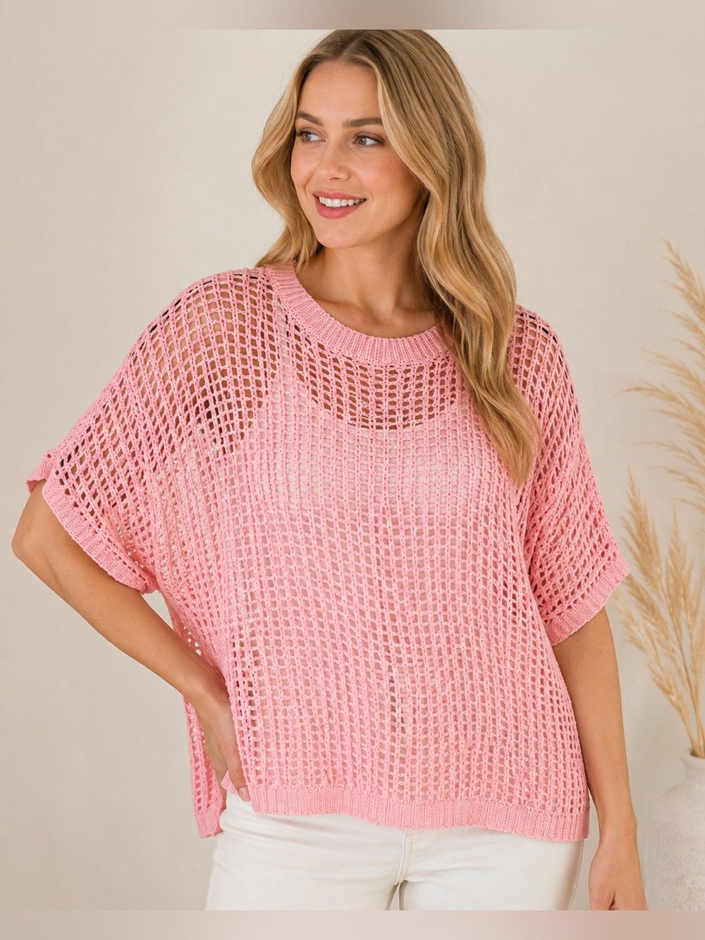 Dokotoo Pink Oversized Open-Knit Sweater Top Size Small